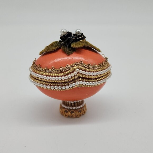 Other - Decorative Egg Shaped Jewelry Trinket Box Faux Pearl Velvet Floral 2.5"
